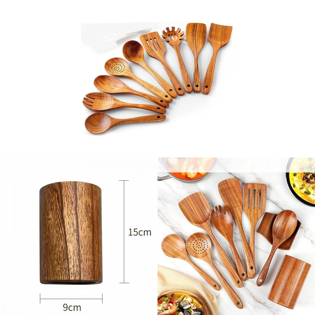 Acacia Wood Kitchen Utensil Set Handles For Home Cooking And Gift