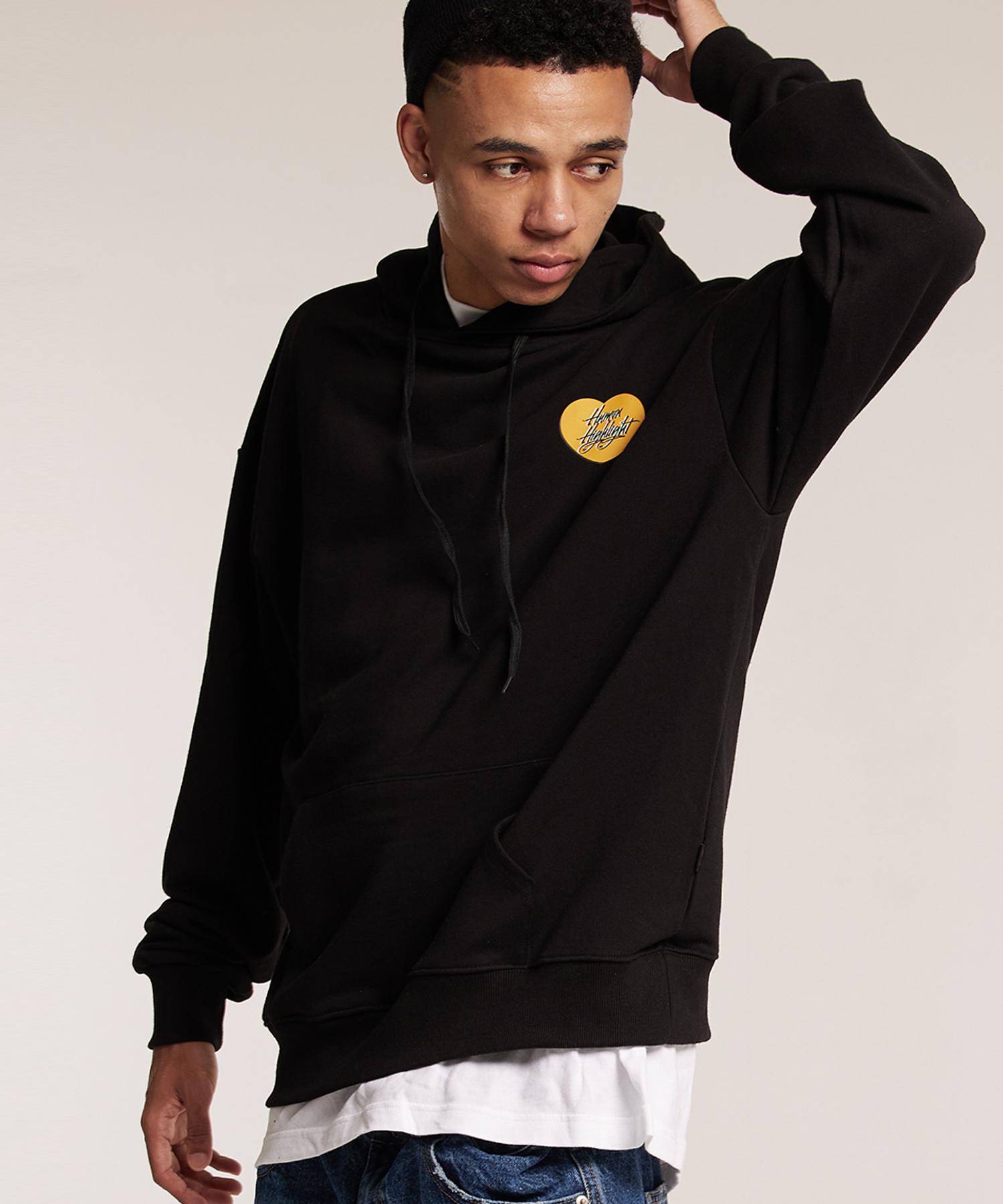 Cream Soda Lab Human Highlight Small Heart Hoodie Black Yellow Kimo M
