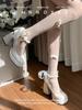 Fashion Retro Mary Jane/Lolita Platform Shoes Women Heeled Pearl Bow Ankle Strap Shallow Comfort Thick High Heel Shoe Pumps Chaussure
