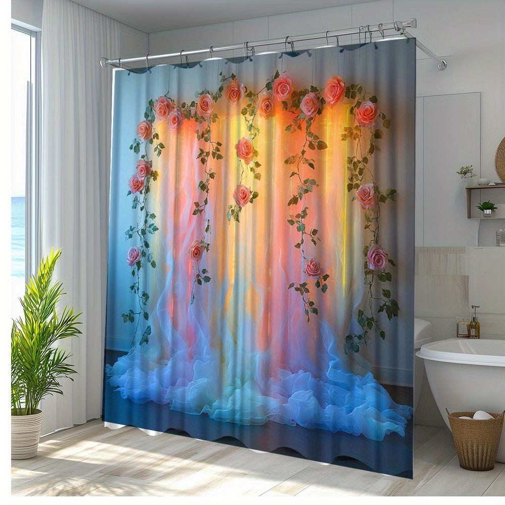 Romantic Floral Shower Curtain, Elegant Rose Design For Bathroom Decoration, Soft And Smooth Polyester Fabric Shower Curtain