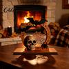 Entrance Counter Decorations Halloween Wooden Skull Ornament with Bat and Spider Web Elements, Stable Rustic Holiday Table Decor Base Tabletop