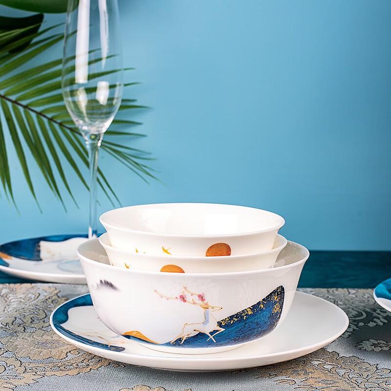 Jingxun 12-Piece Fortune Deer Ceramic Dinnerware Set