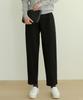 Jikeulib Warm Bonded Fleece Lined String Banding Pintuck Black Spandex Slacks