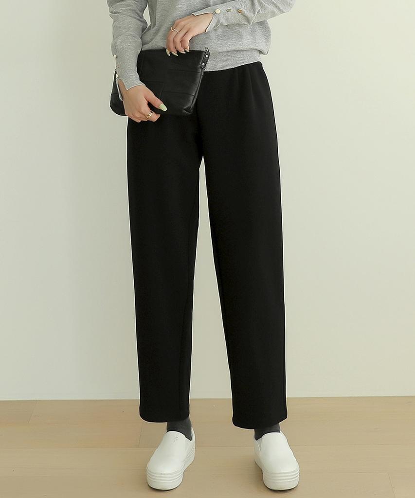 Jikeulib Warm Bonded Fleece Lined String Banding Pintuck Black Spandex Slacks