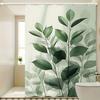 Botanical Leaf Design Shower Curtain - Green Polyester Bathroom Decor With Hooks, Available In Multiple Sizes, Hand Wash Only