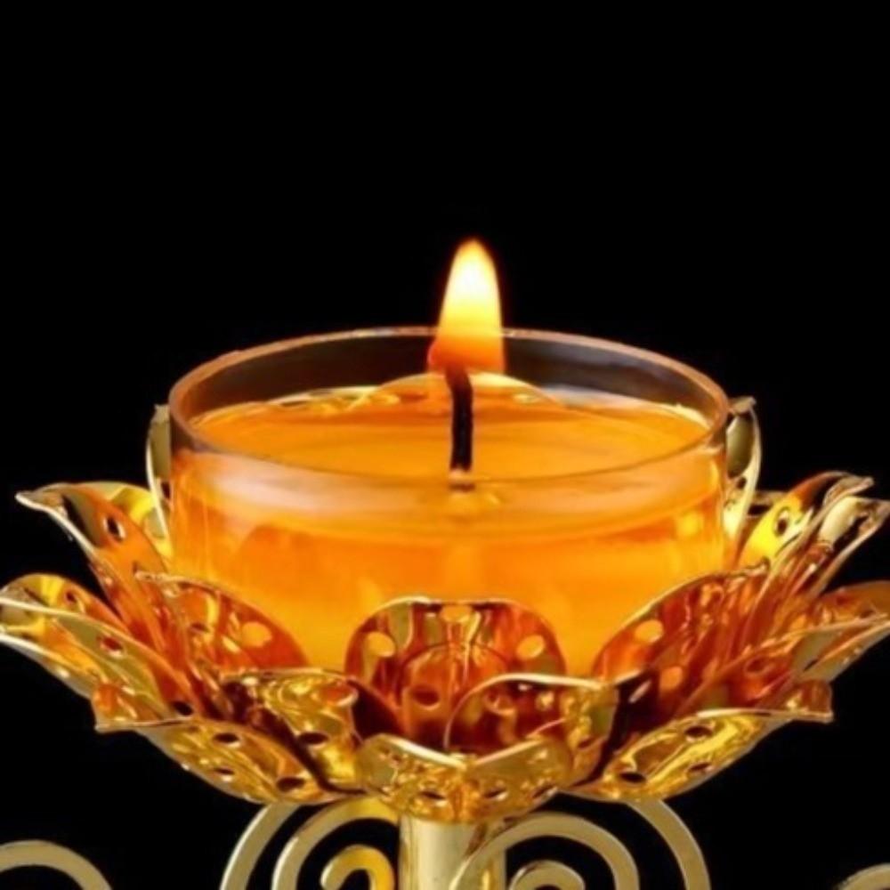 Retro Metal Lotus Lamp Zinc Zinc Alloy Butter Lamp Holder Gold Candle Holder  Meditation