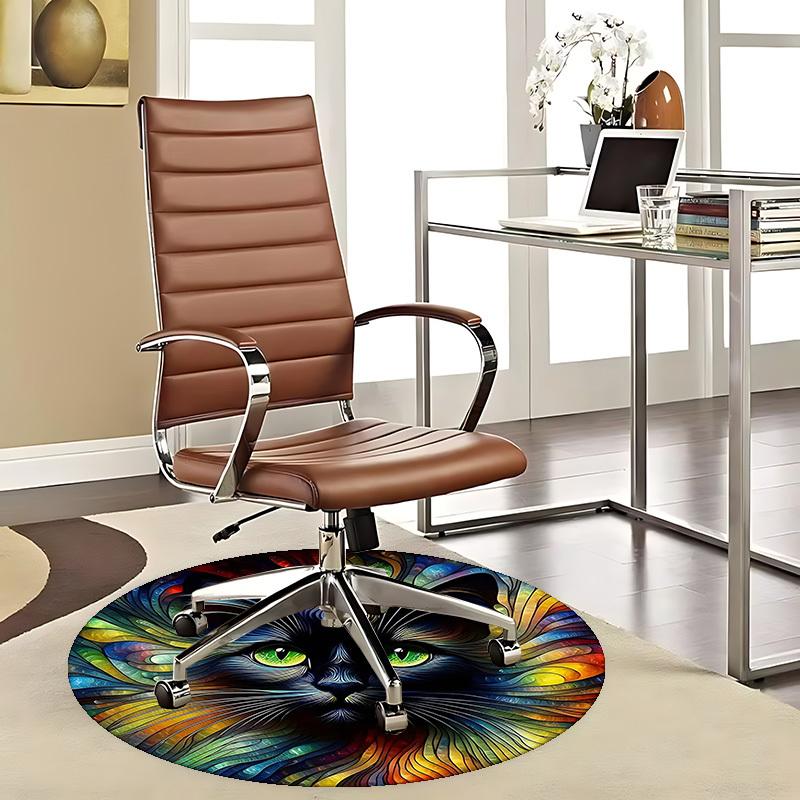 1pc Colorful Cat Face Round Carpet Anime Design Chair Mat, Non Slip Rug for Office & Home Decor