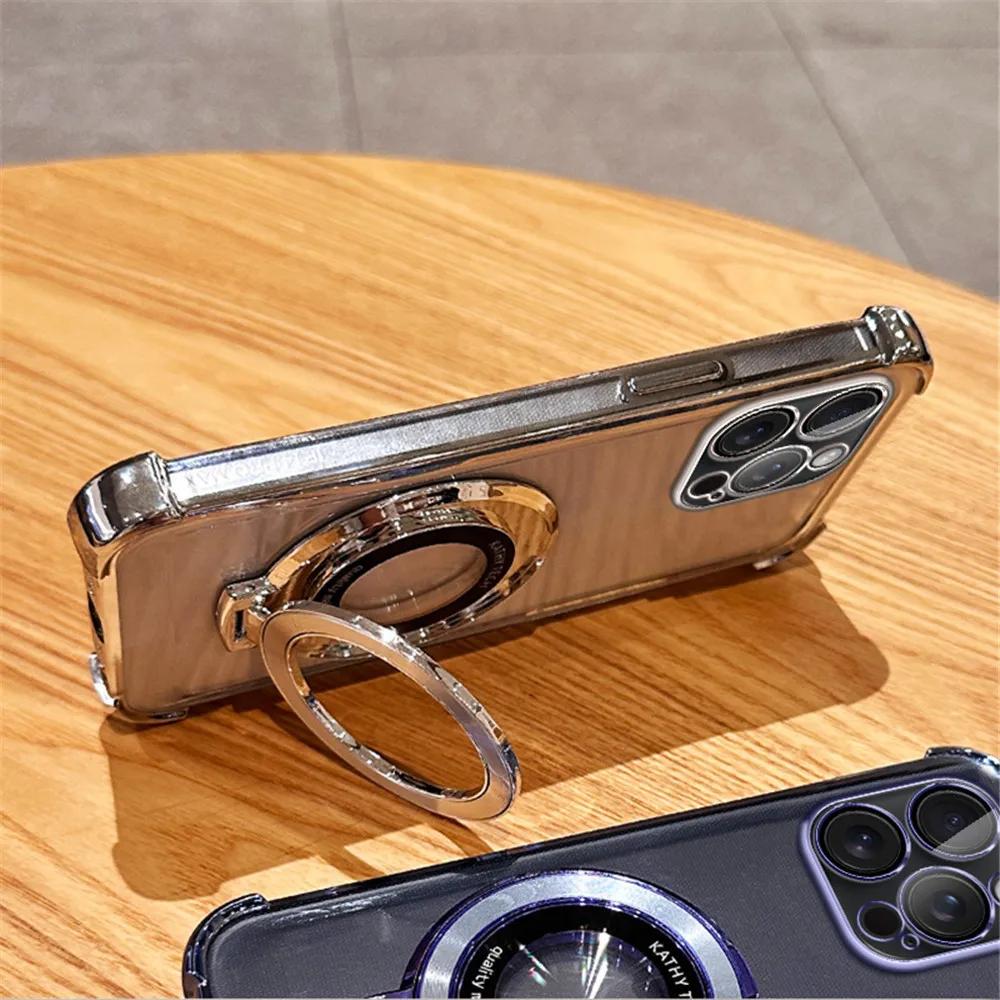 Shockproof Transparent Plating Glitter Stand Holder Case For Samsung S25 S24 S23 S22 Plus S21 Ultra Soft Silicon Bumper Cover