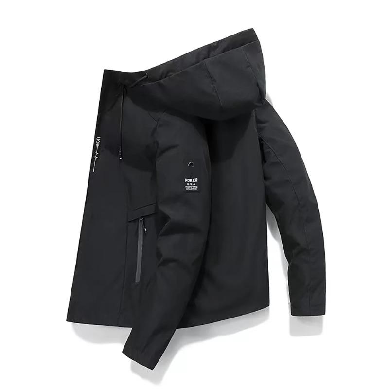 2025Spring and autumn street trend men's hooded coat, fashion outdoor hiking jogging zipper loose large size men's casual jacket