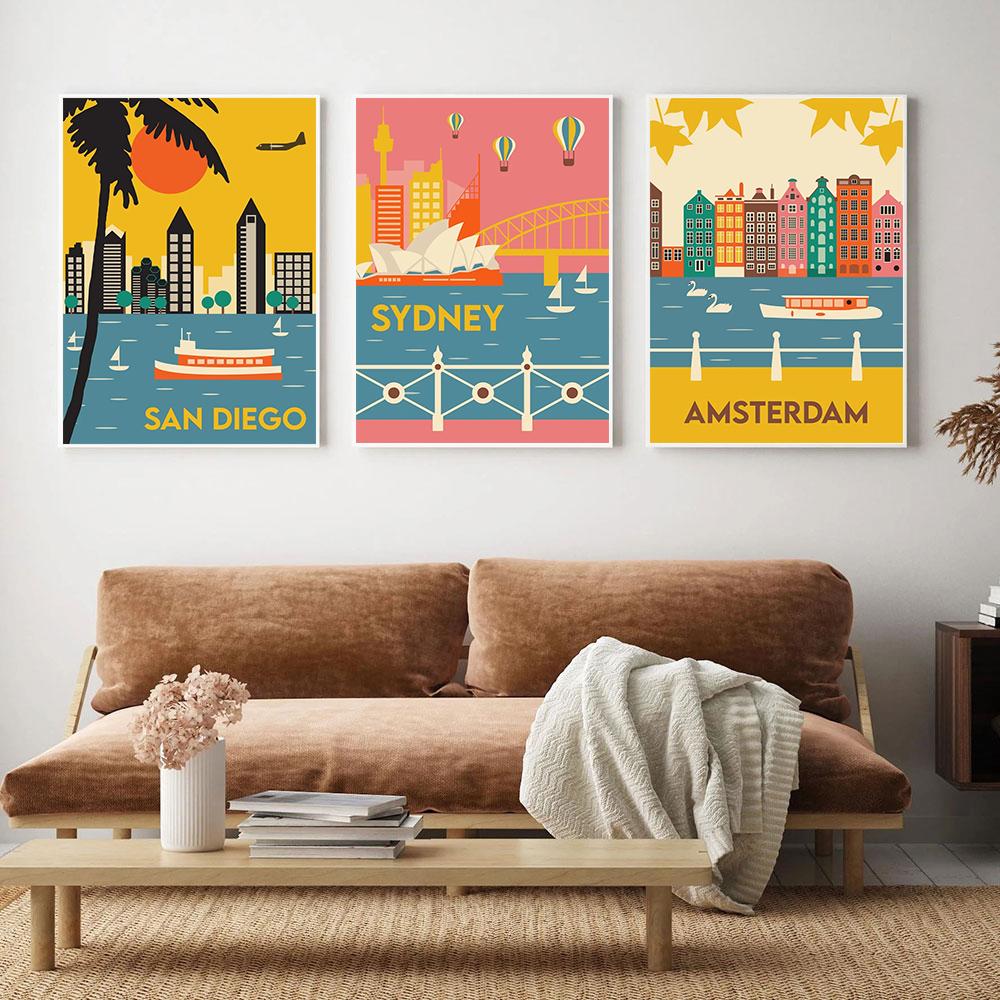 Famous City Abstract Landscape Wall Art Poster Print London Sydney Tokyo Atlanta Canvas Picture Living Bed Room Mural Home Deocr