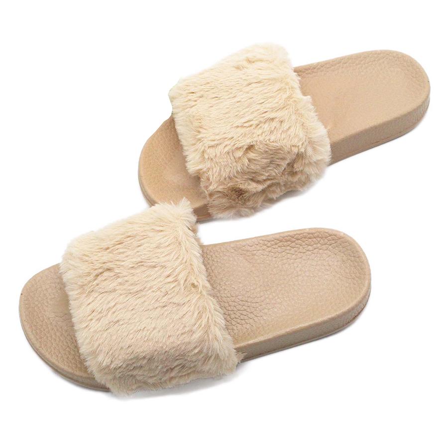 Lisin Womens Ladies Fashion Slip On Sliders Fluffy Faux Fur Flat Slipper Flip Flop Sandal Lisin Womens Ladies Fashion Slip On Sliders Fluffy Faux Fur Flat Slipper Flip Flop Sandal