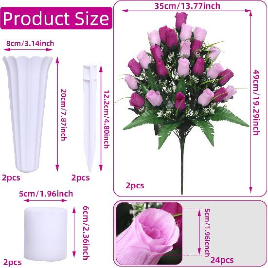 Lodou Artificial Cemetery Flowers,Outdoor Grave Decorations Roses,Arrangements Bouquet with Cemetery Vase, Silk Flowers for Long-Lasting Remembrance