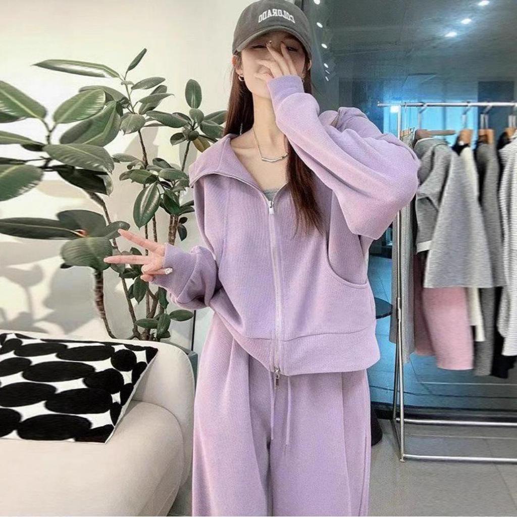 Women's Street Style Korean Hoodie & Sweatpants Set - Casual Autumn/Winter Two-Piece