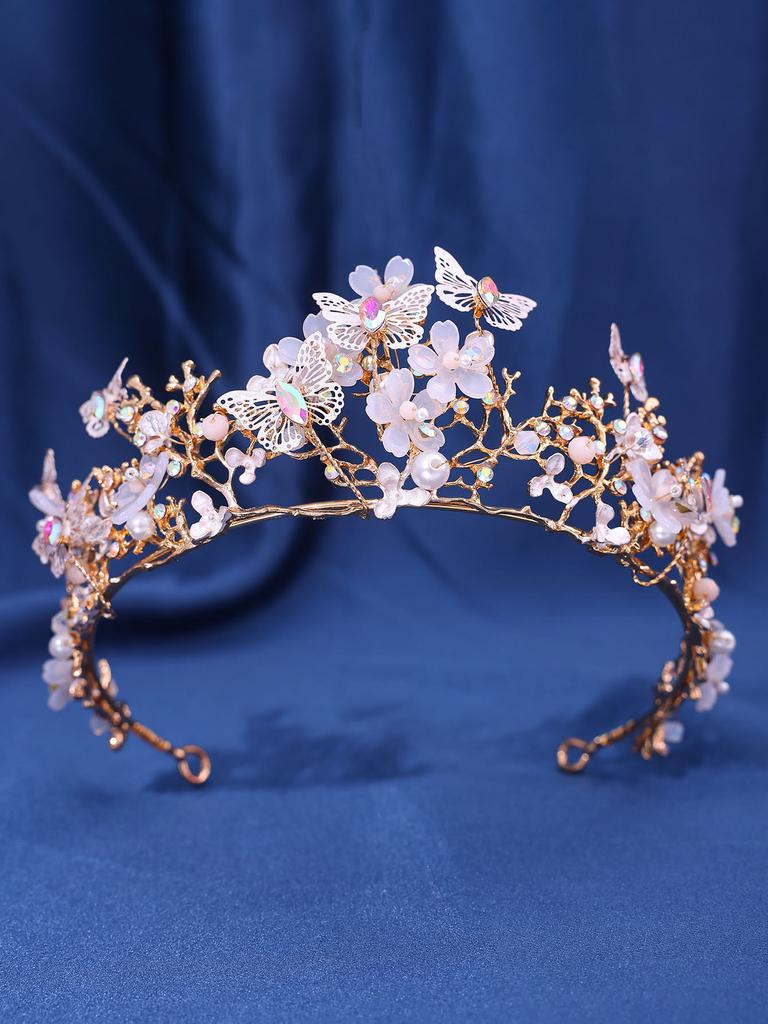 Exquisite Schmetterlinge Blumenkrone Handgefertigt Strass Prinzessin Festzugskronen Hochzeit Haarschmuck Brautdiademe Schmuck