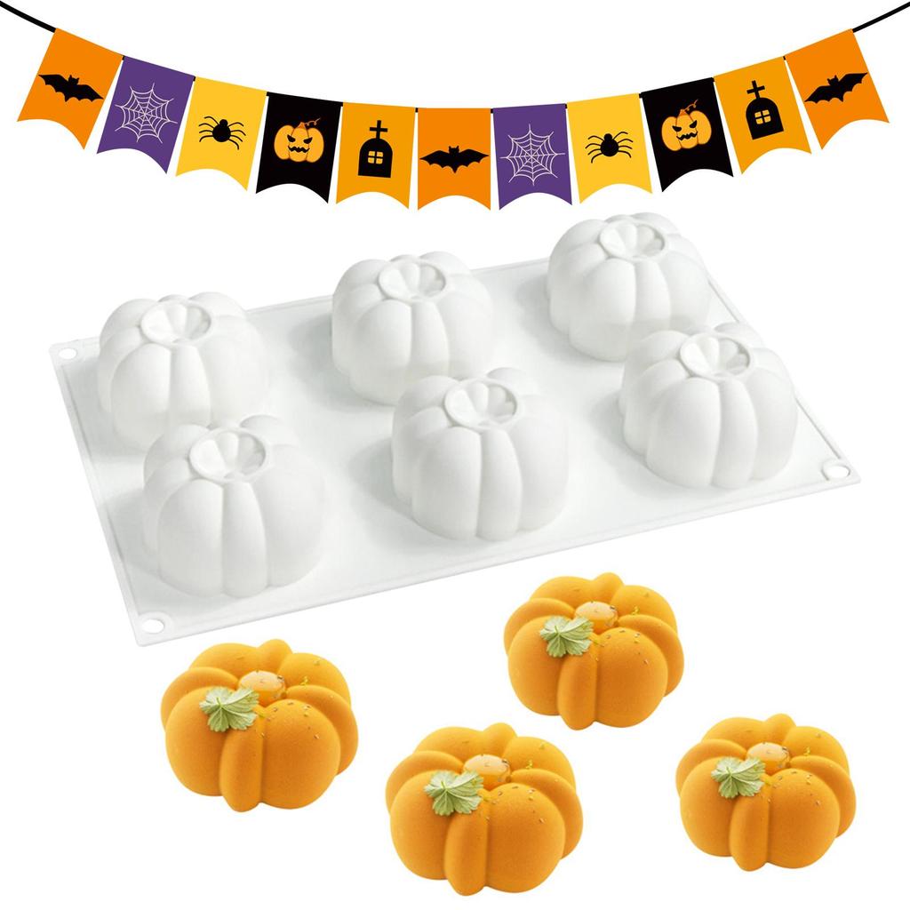Halloween Pumpkin Silicone Mold 6-Cavity Non-Stick Pumpkin Cake Mould For Baking Chocolate Cupcake Jelly Dessert Treats Cake