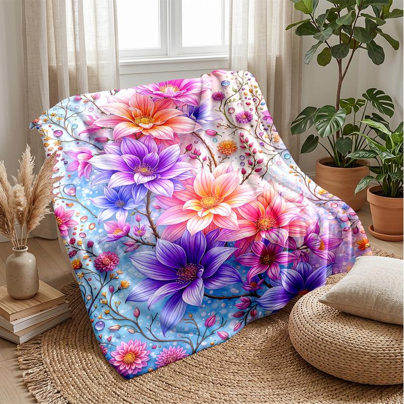 Vibrant Floral and Butterfly Design Theme blanket Lightweight Warm Flannel Blanket Decorative Throw Blanket for Home Decoration