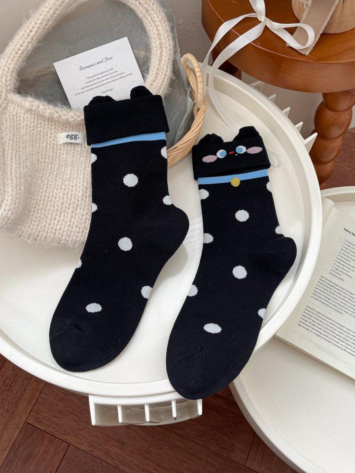 

Cute Cartoon Stand-Up Ears Mid-Calf Pure Cotton Women s Socks - Academy Style One Size чорний