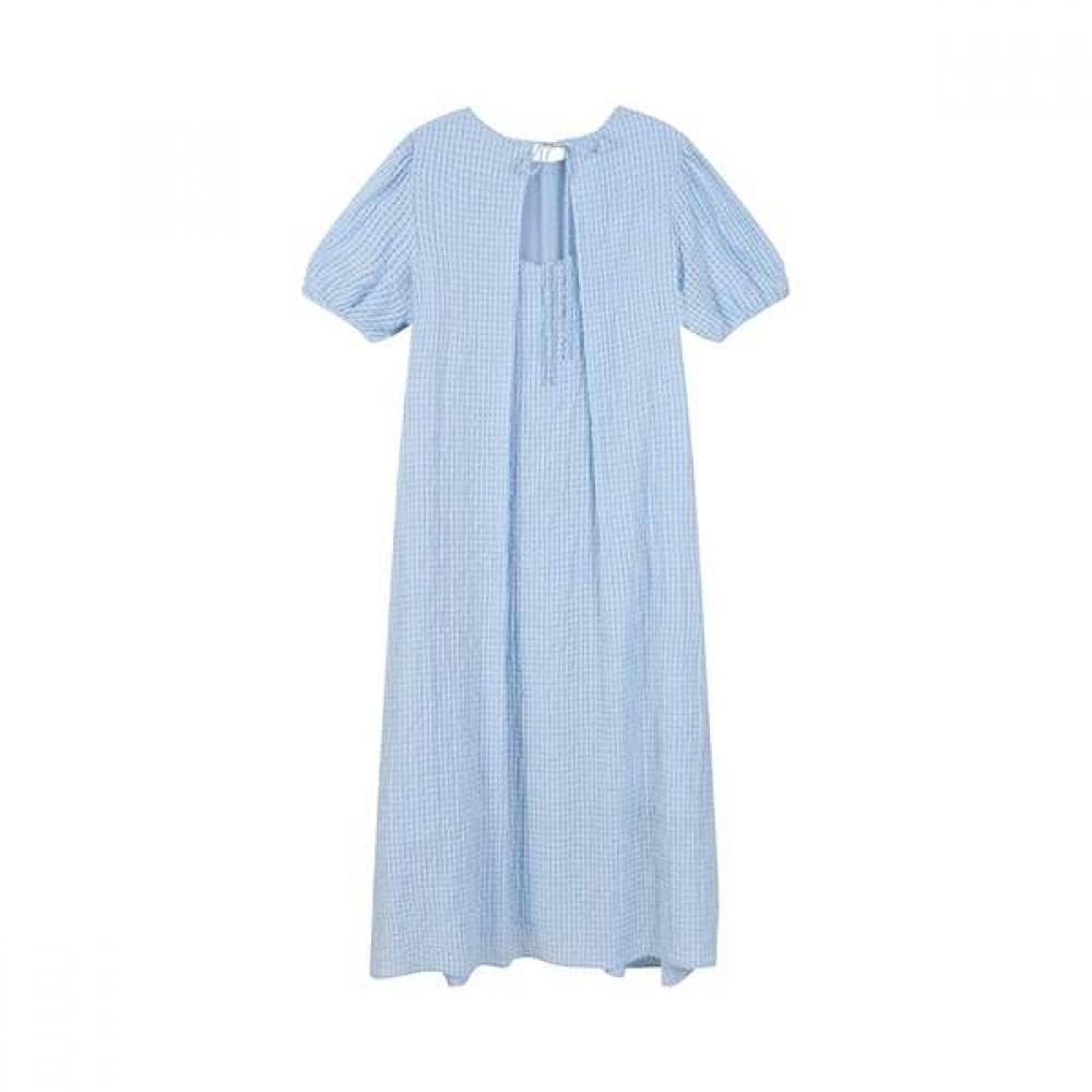 Lap Shirring Point Gingham Check Long Dress As2wo467