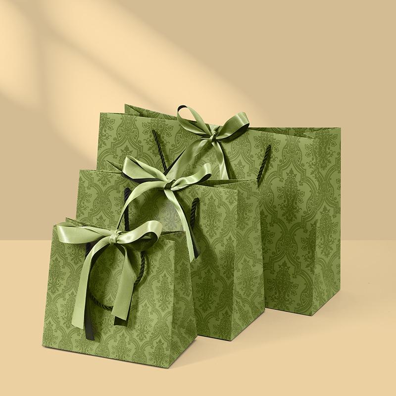 Green, Handheld Gift Bag, Companion Gift Packaging Bag, Light Luxury, Clothing, Candy, Storage, White Card Paper Bag
