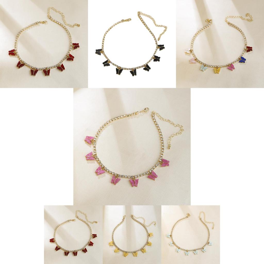 Snygg Flerfärgad Fjärilshänge Halsband Trendig Minimalistisk Choker För Kvinnor