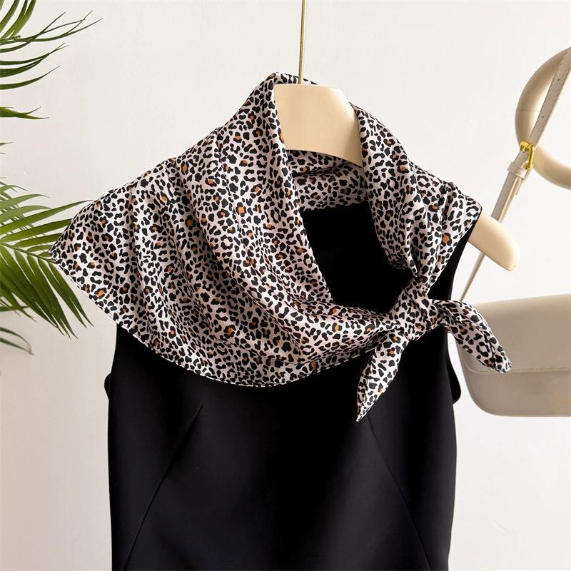 70*70cm Leopard Print Neckerchief Silk Square Scarf Women Soft Satin Hairband Classical Hijab Female Headband Foulard Decorate