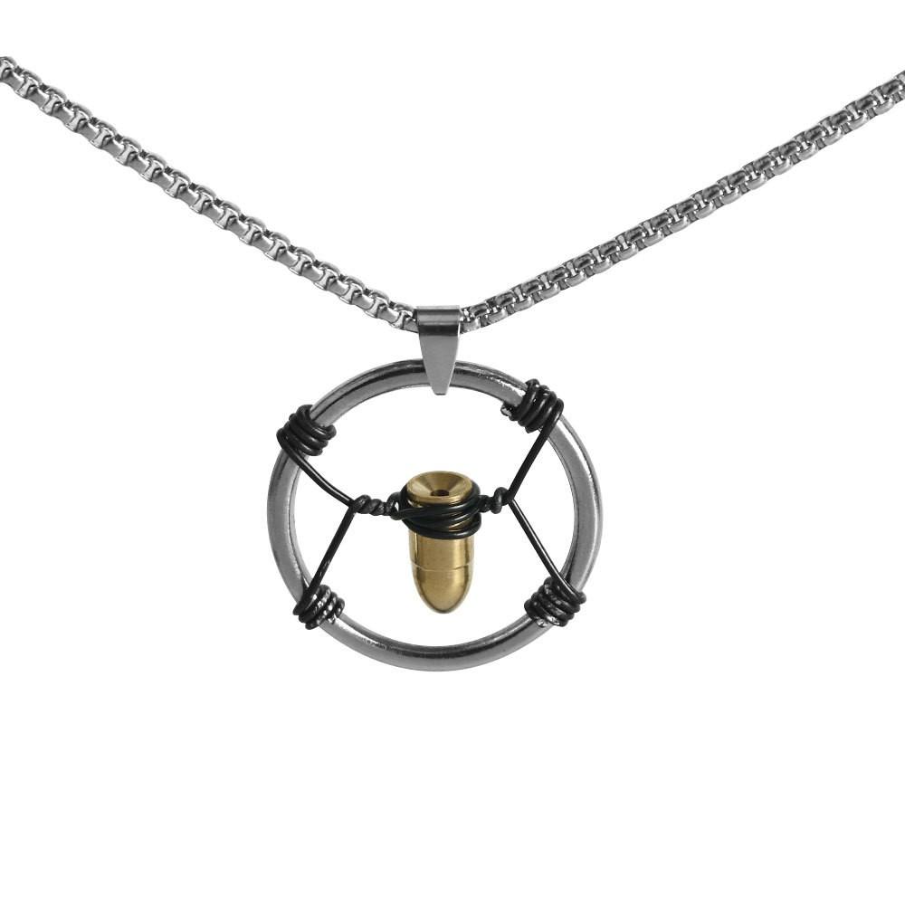 Men's Stainless Steel Necklace with Hollow Circle Pendant and Bullet-Shaped Charm Fashionable Pendant Chain Accessory for Daily Wear