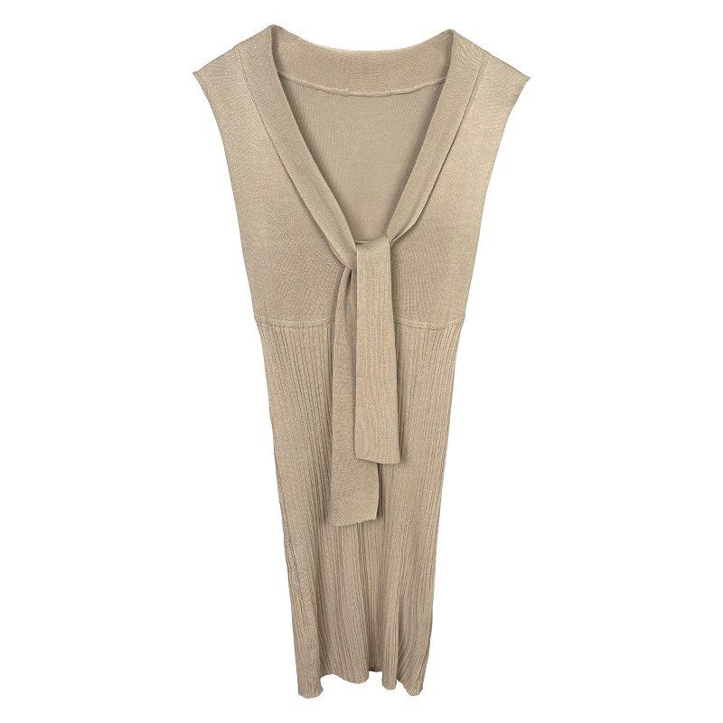 Korean Dongdaemun Slim Knit Dress - Sleeveless, Sash-Detail, Sexy & Elegant Femininity Style