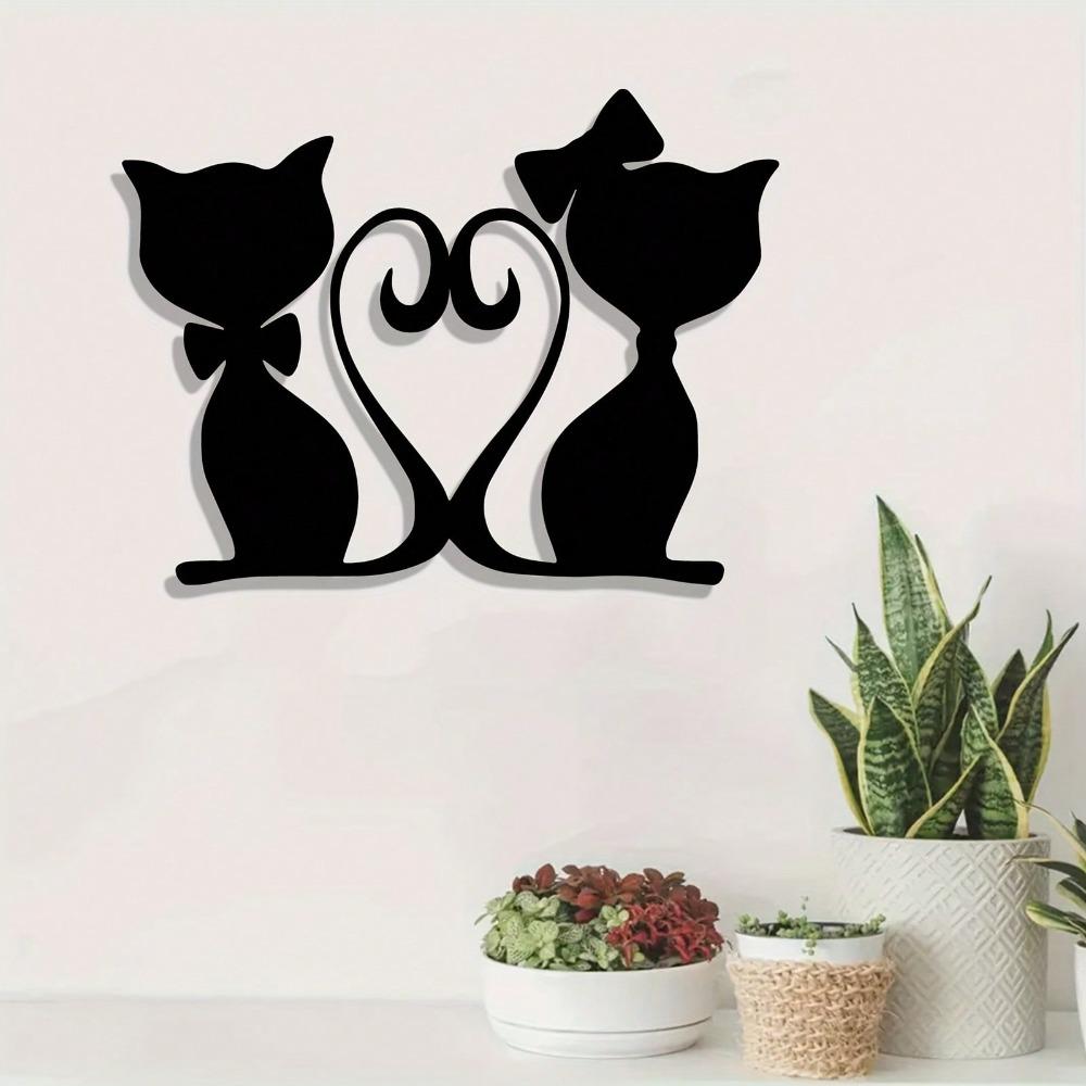 Retro Style Cat Wall Art Metal Iron Heart Silhouette Wall Decoration Home Gift for Cat Lovers Powder Coated Fashionable