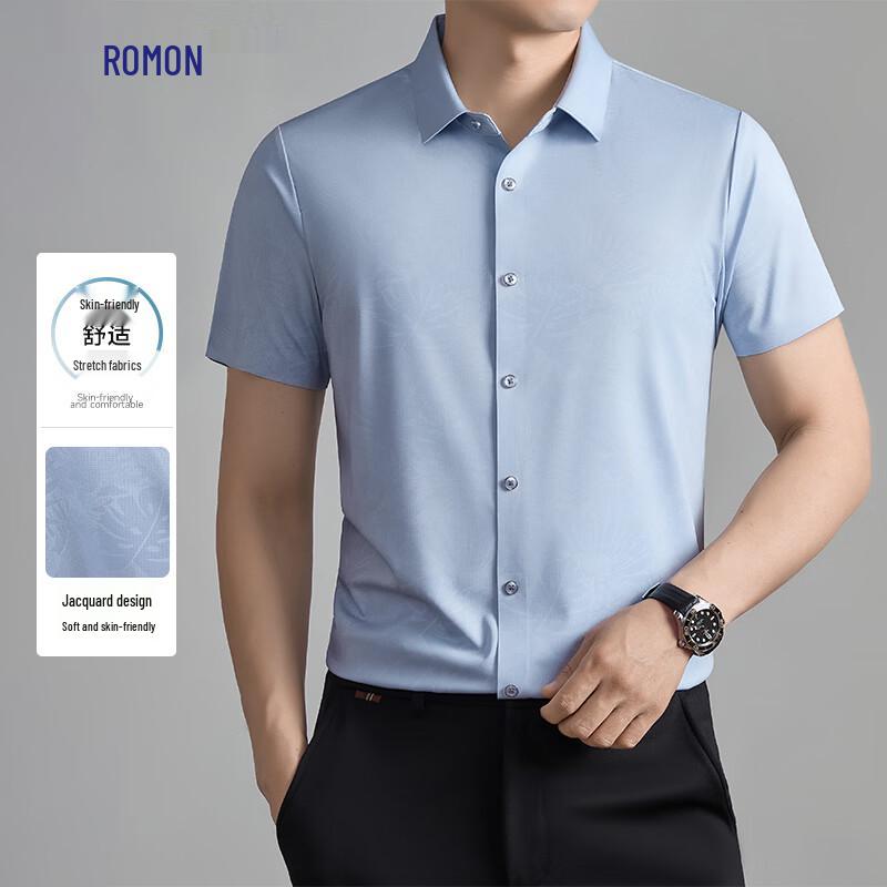 Luomeng Men s Jacquard Casual Short-Sleeve Cardigan Shirt 2XL