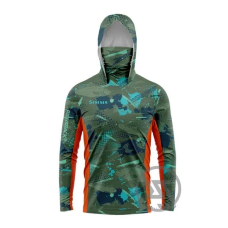 Mens UPF 50 Long Sleeve Quick-Dry Fishing Shirt With Hood Face Cover Outdoor Angling Summer Fall