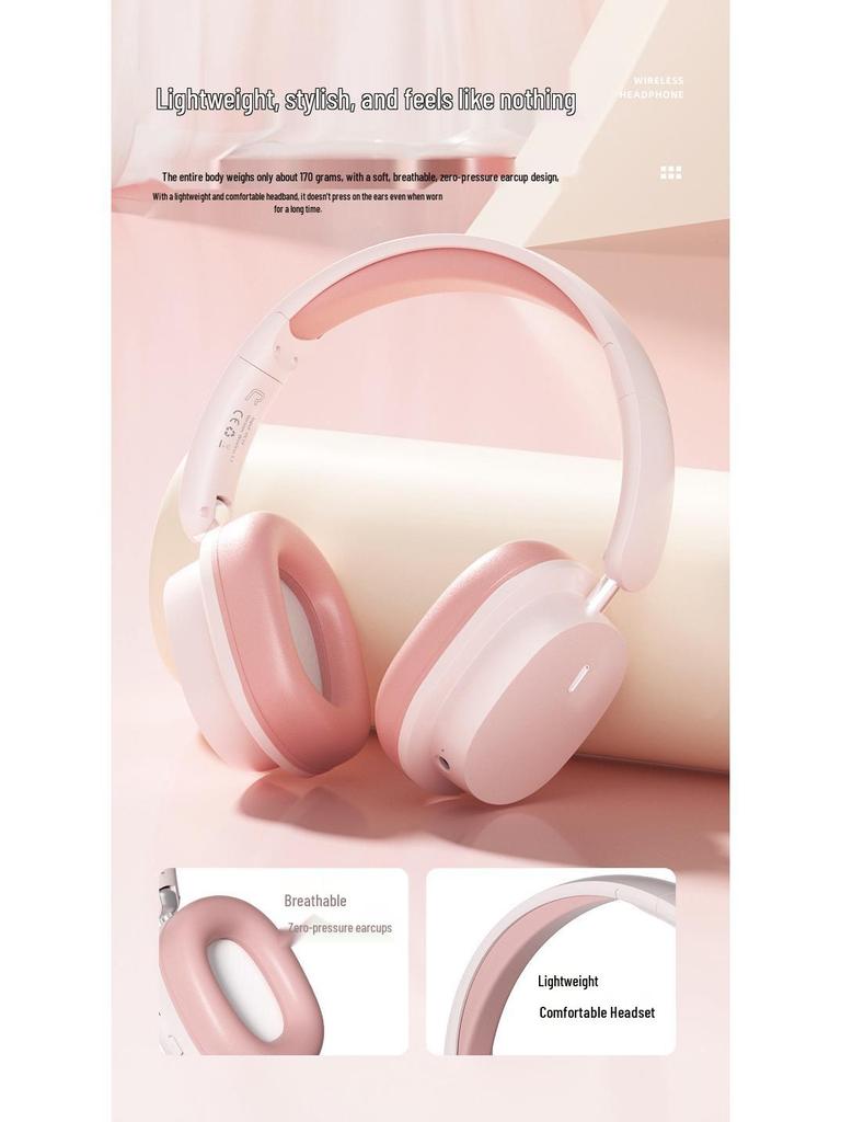 Trendy Over-Ear Wireless Bluetooth Headphones: Large Earcups, Noise-Canceling, Hi-Fi, E-Sports, Stylish and Portable Headset
