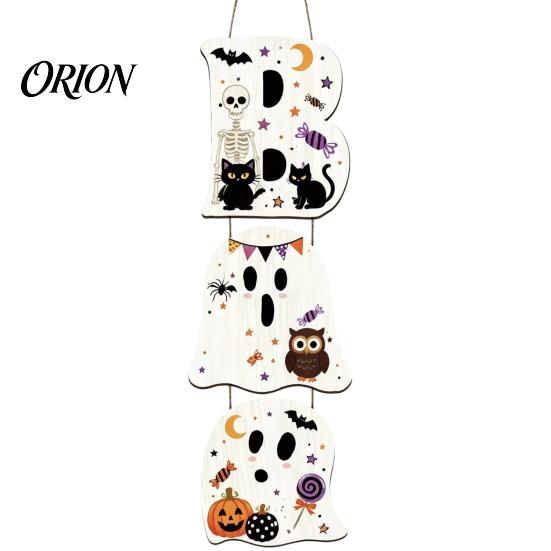 Vintage Wood Grain Wall Art Halloween Wooden BOO Hanging Sign, Creative Letter Pendants, Ghost Pumpkin Black Cat Festive Atmosphere Decoration