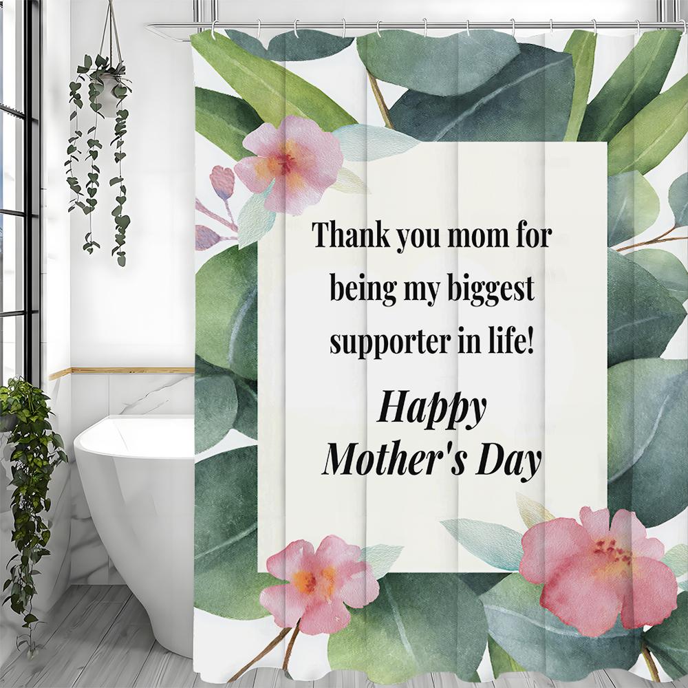

День матери Цветок Лист Спасибо Мама Текст Занавеска для душа, Декоративная занавеска для душа для ванной, Водонепроницаемая занавеска для душа с H 90*180cm