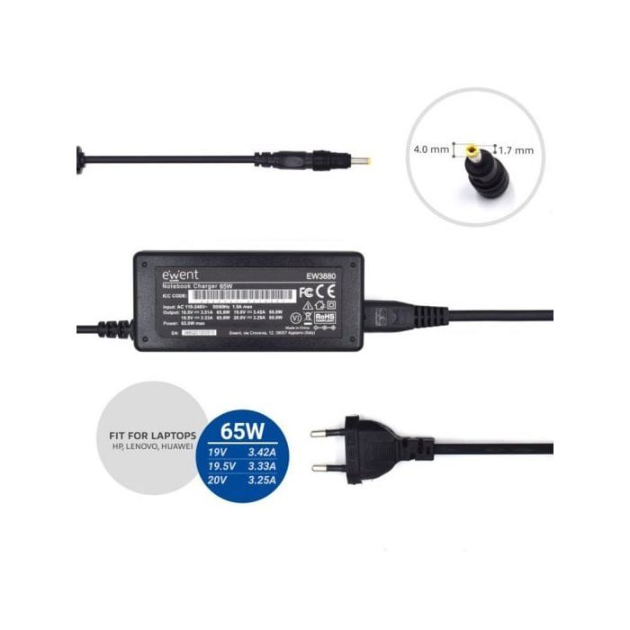Chargeur Ewent Ew3898 Pour Ordinateur Portable HP 65W
