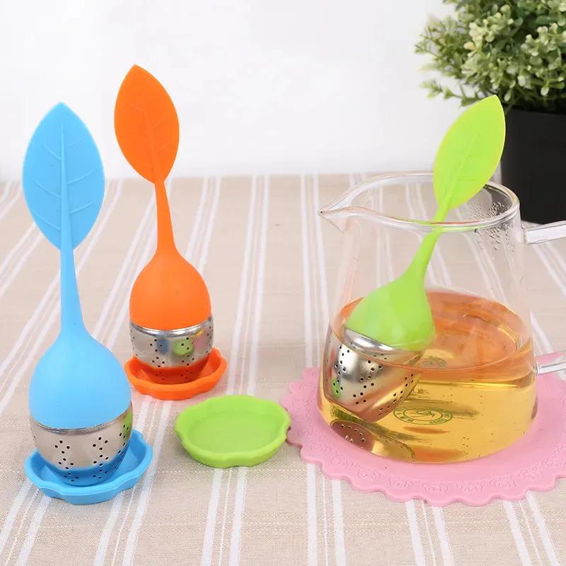 Silicone Tea Infuser Leaf Make Tea Bag Filter Strainer With Drop Tray Stainless Steel Tea Strainers Kitchen Teaware Tools YFA2005