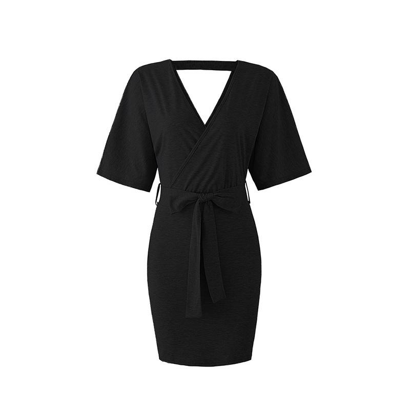 

Женское повседневное платье с V-образным вырезом, короткими рукавами, запахом, шнуровкой, юбкой миди, летнее свободное платье XL чёрный