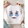 Kids Crewneck Sweatshirt, Cute Smiley Crying Face Tear Drop Graphic Print