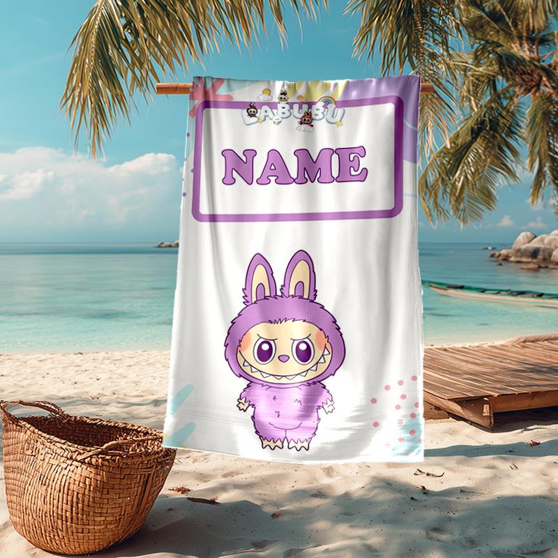 Custom Name Ultra-Soft Beach Towel with Labubu Theme,Ideal for Pool - Camping, Diving - Perfect Travel Essential, Vibrant Beach Towel.
