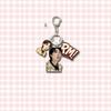 BTS 3-in-1 Acrylic Keychain, Bangtan Boys Real Photo + Cartoon Figure + Colorful Name Tag Triple Charm Keyring, Kpop ARMY Fans Bag Pendant