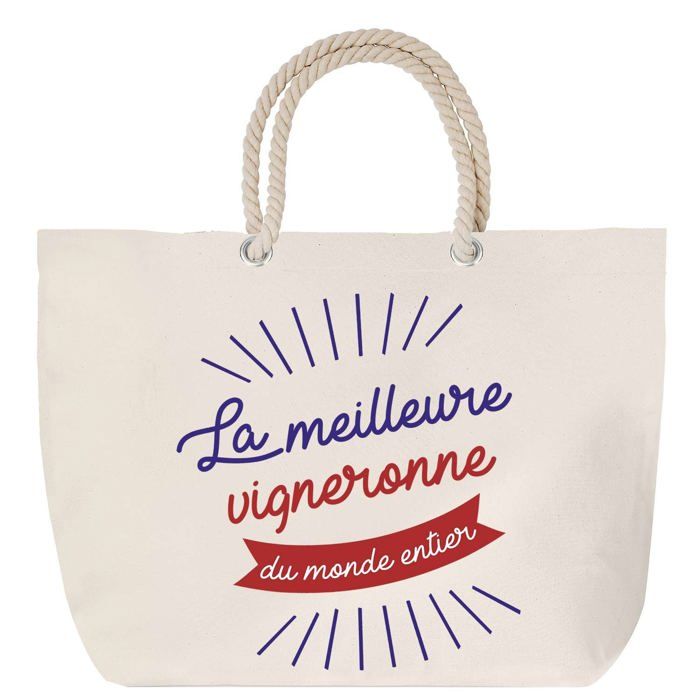 Sac de plage - PLANETEE - Vigneronne Meilleure du Monde Entier - Anse corde - Grand format - Coton