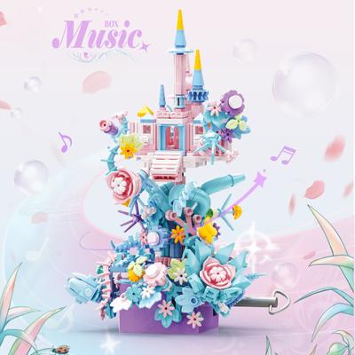 Seria fete Flori Castelul Prințesă Flori romantice Cutie muzicală Blocuri de construcție pentru fete Jucării Fără cutie