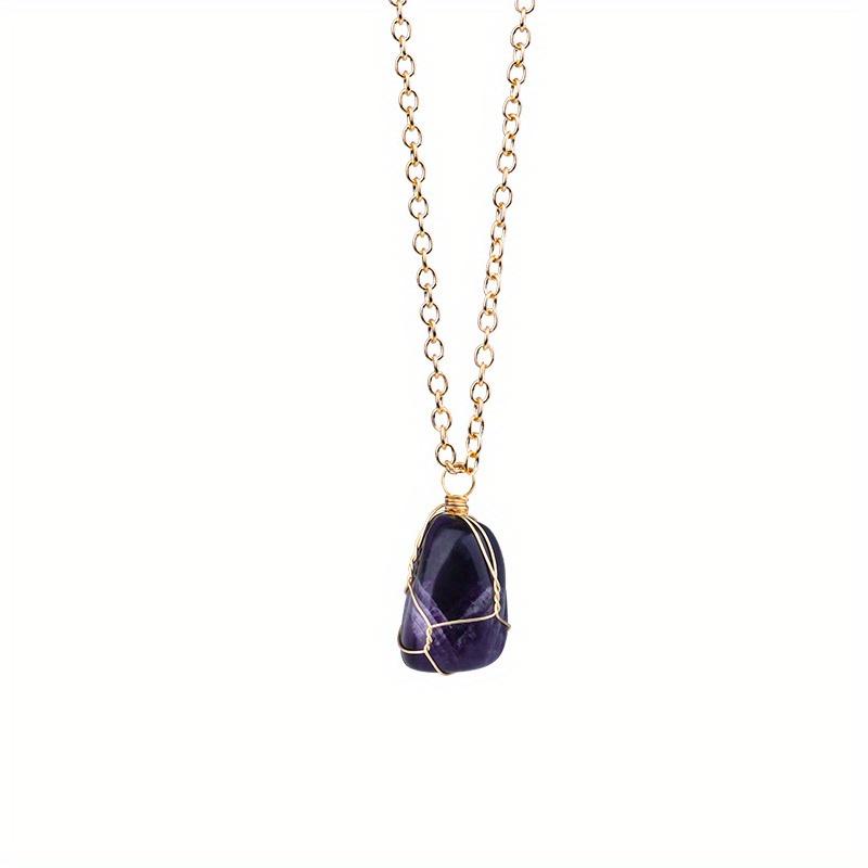 Natural Raw Stone Crystal Quartz Pendant Necklace for Women Irregular Crystal Wrapped Gold Wire Chakra Gemstone Wrap Jewelry 1pc