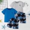 Children's Summer Leisure Sports Printed Short Sleeved Shorts Set, Boys and Girls Vacation Style Fashionable T-shirt Pants 2pcs