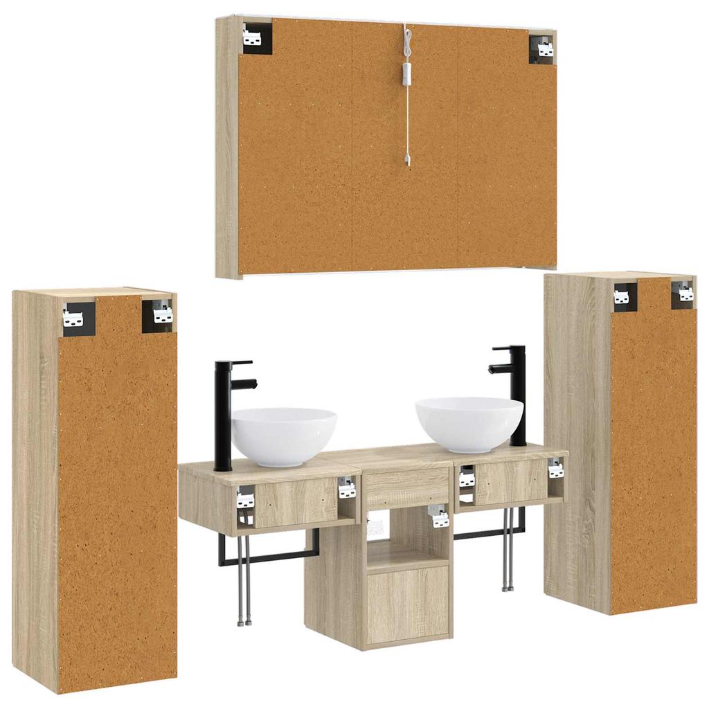 Bathroom Furniture Set 6 Pcs Sonoma Oak Engineered Wood and Glass