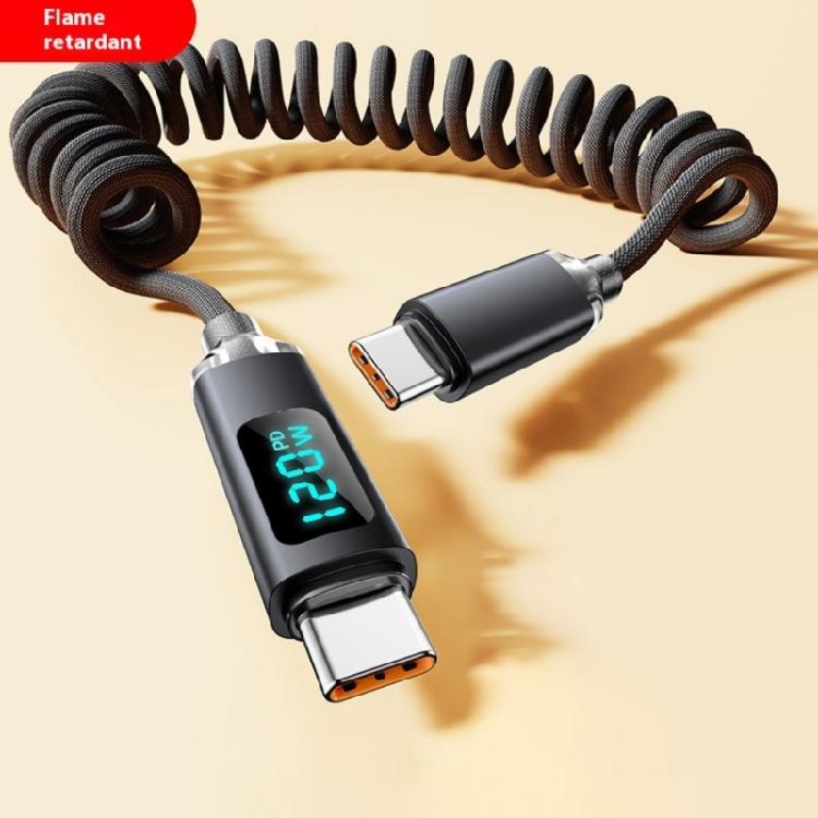 Braided Nylon USB C Fast Charging Cable 120W Power Delivery Retractably Spring System For Gadgets 480mbps Transmission