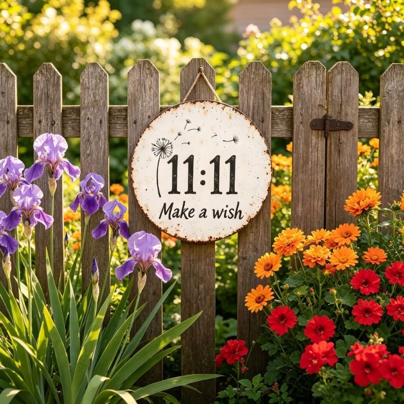 11:11 Make a Wishes Metal Tins Signs Retro Wall Art Decors with Dandelions Motifs Rustics Farmhouses Plaque for Wall Decorations