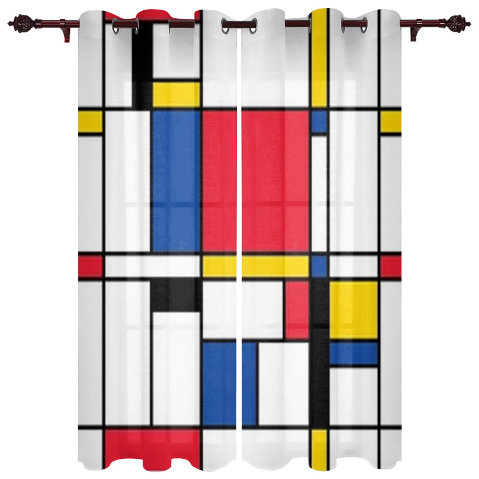 Moderne raamgordijnen voor woonkamer Abstracte geometrische wit zwarte gordijnen voor kinderslaapkamer Keukendecoratie Jaloezieën Draperieën 135W x 135H(cm) x1