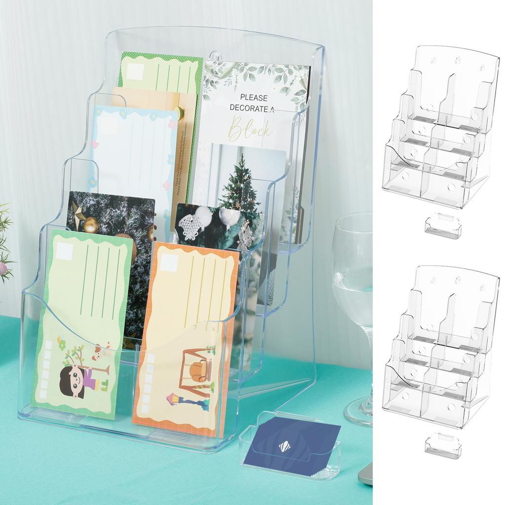 2Pcs Acrylic Brochure Holder 4Tier Display Stand Clear Literature Magazine Organizer Stand with Removable Divider for Countertop