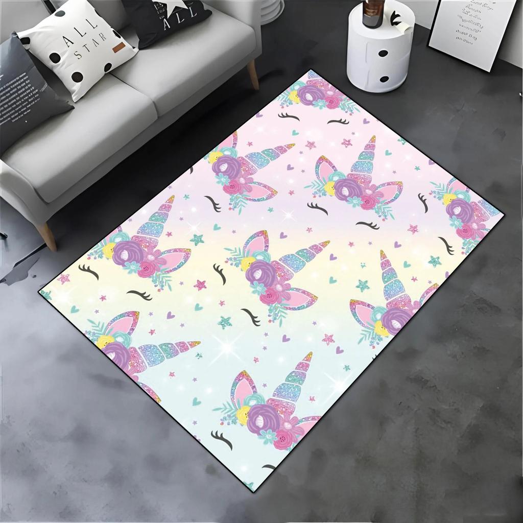 Cartoon Cute Unicorn Printed Carpet Children's Play Rug Hallway Balcony Non-slip Floor Mat Girl Living Room Home Decoration