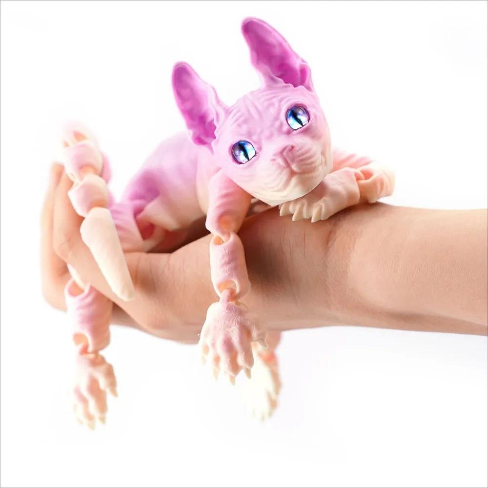3D Printed Sphynx Cat Fidget Toys Realistic Hairless Figurine Articulated Cat Funny Toy for Cats Lover Collector Home Decoration